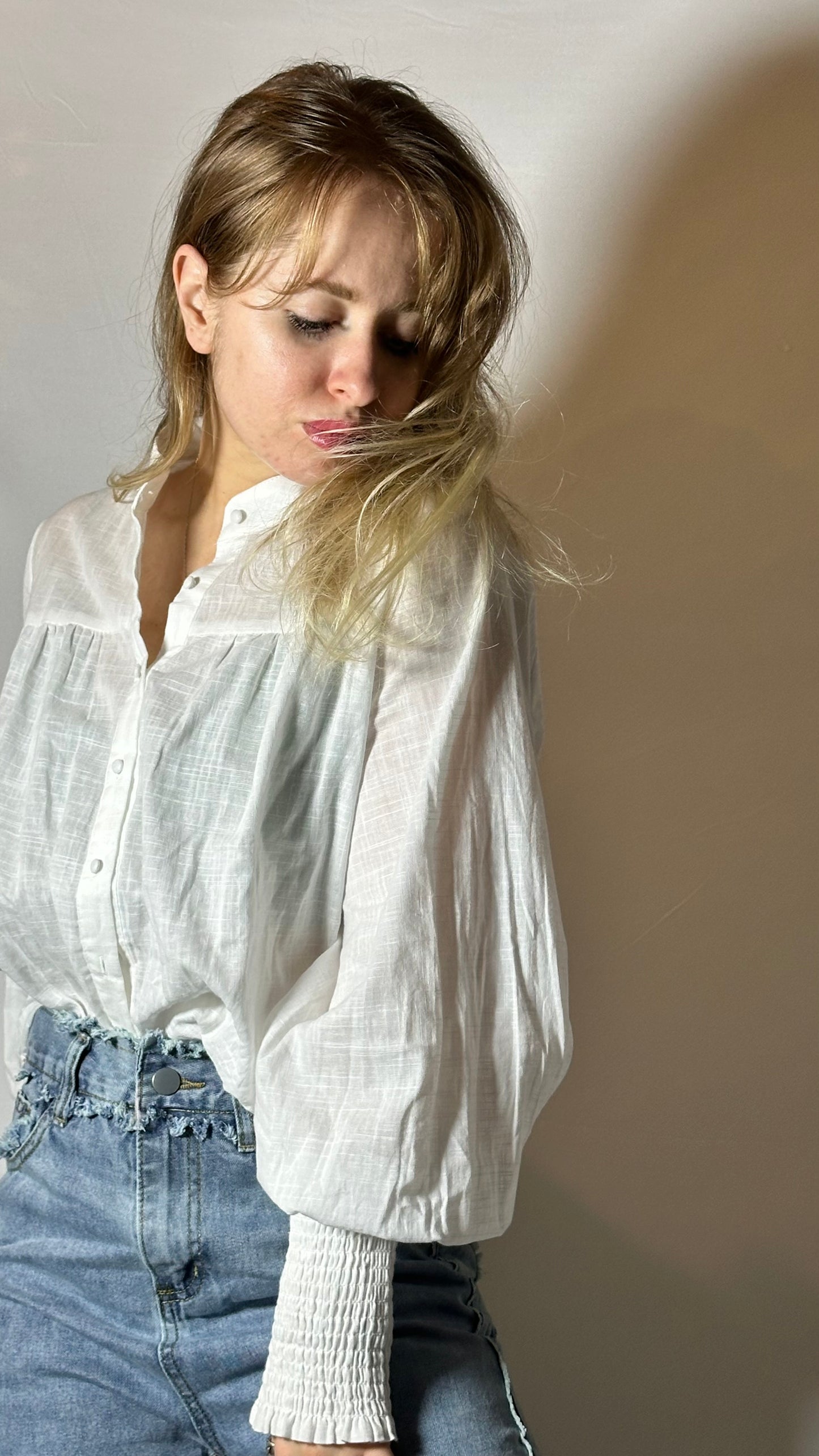 White Blouse with Bubble Sleeves