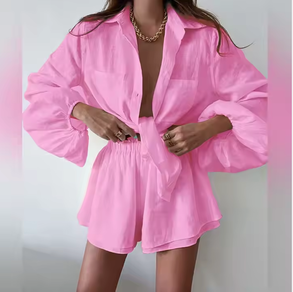 Puff Sleeve Cotton Linen Set