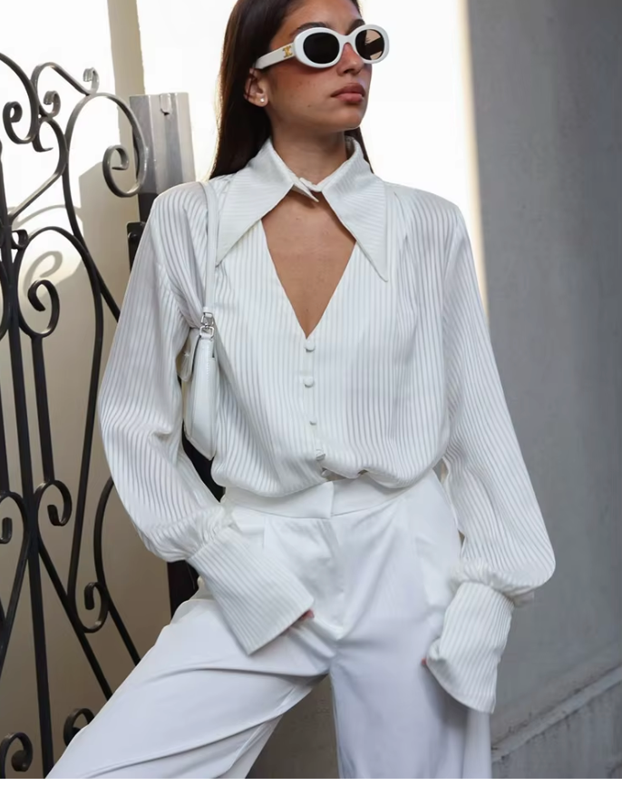 Lapel Cutout Single-Breasted Blouse