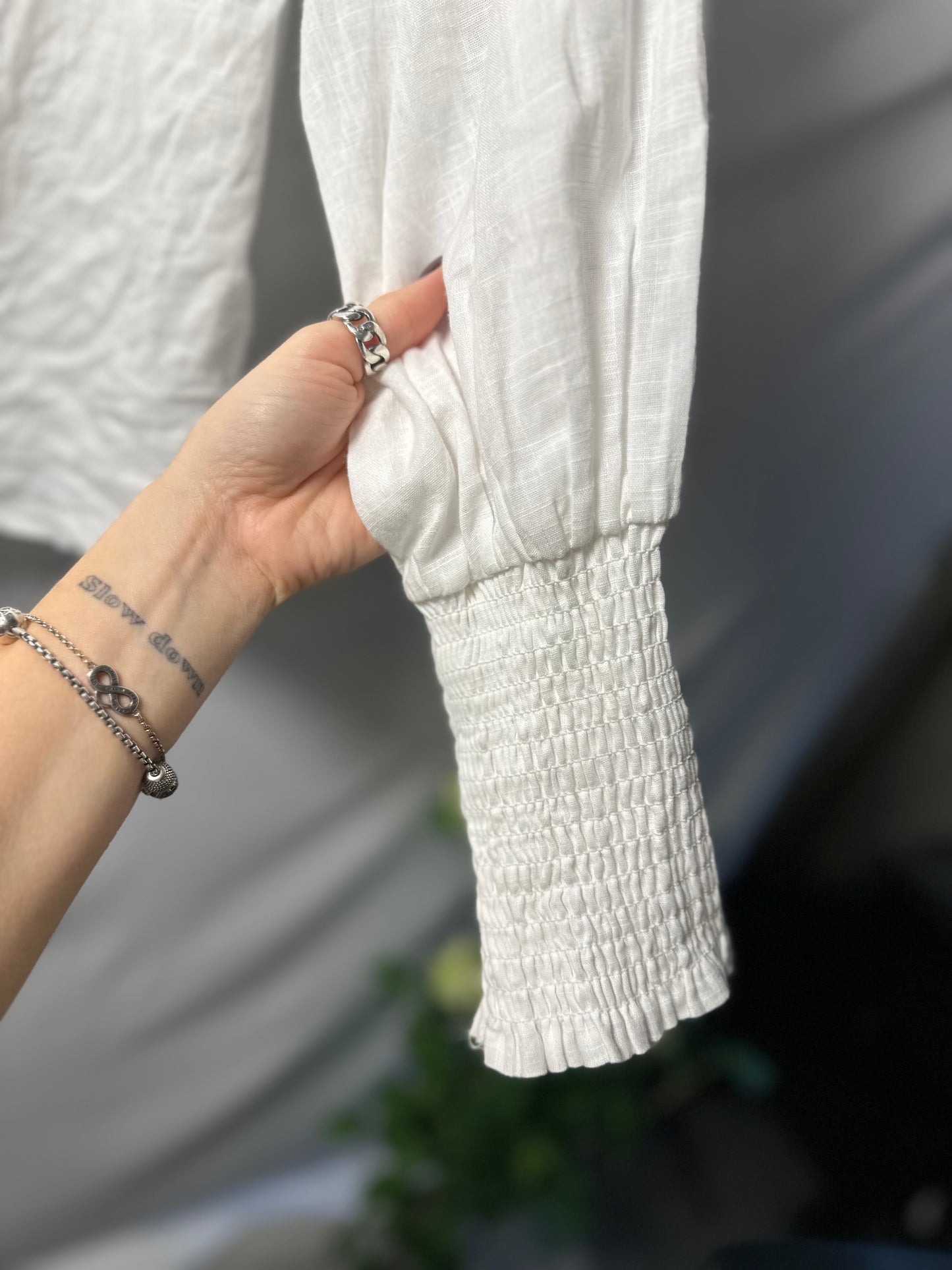 White Blouse with Bubble Sleeves