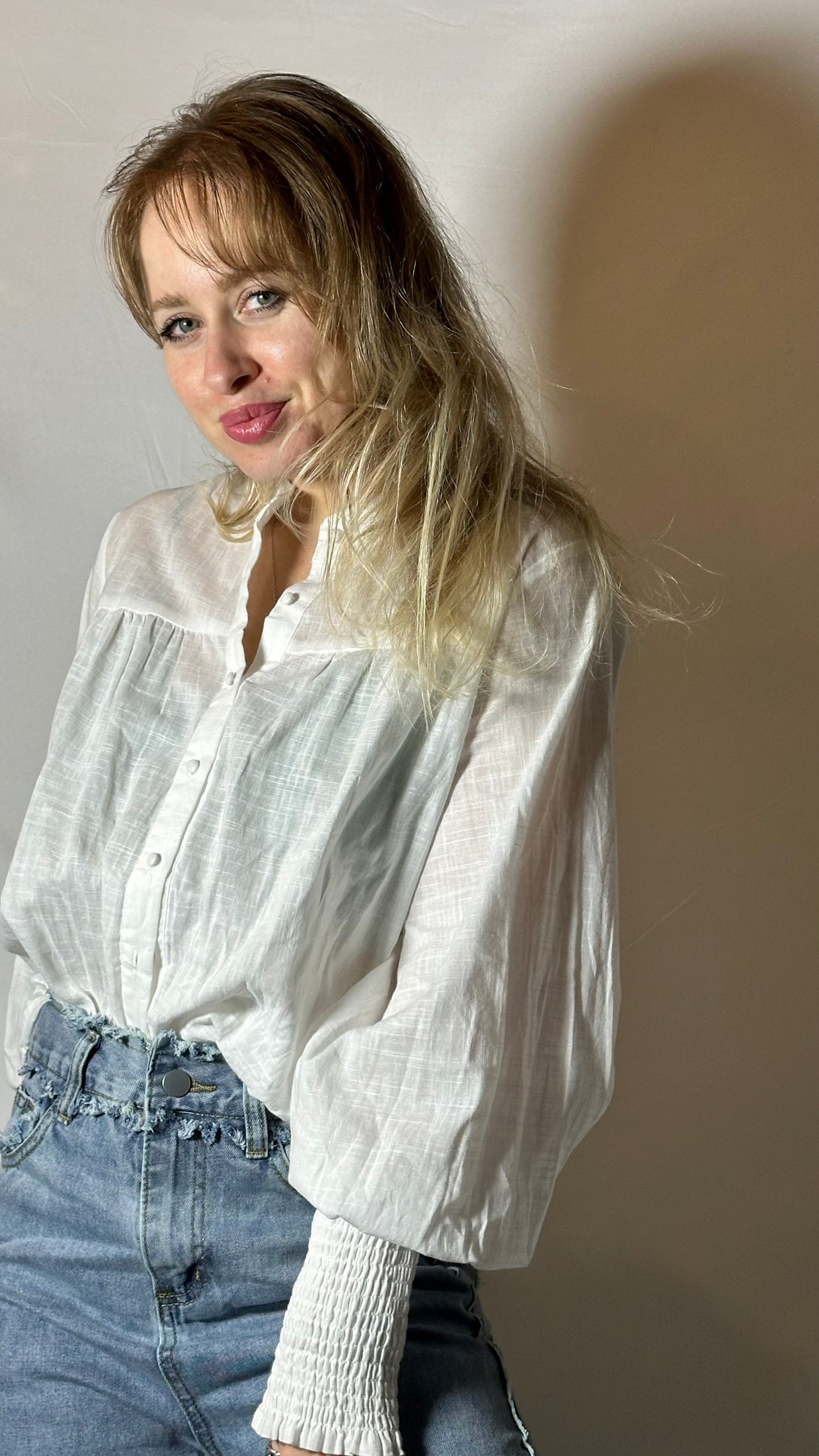 White Blouse with Bubble Sleeves