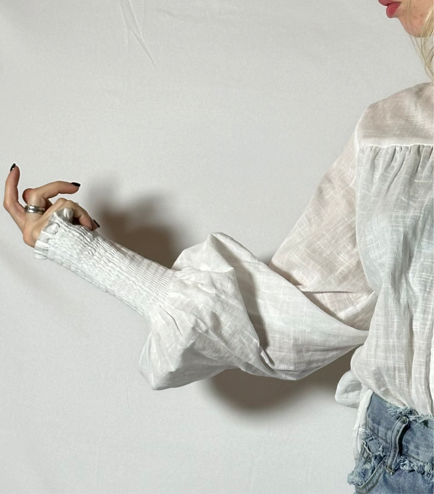 White Blouse with Bubble Sleeves
